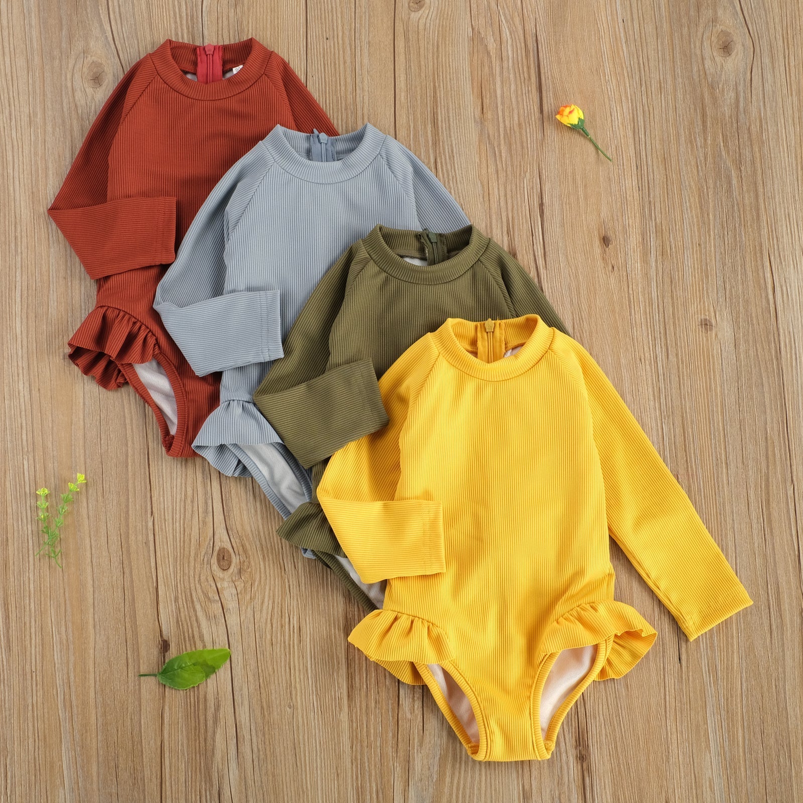 Solid Long Sleeve Swimsuit