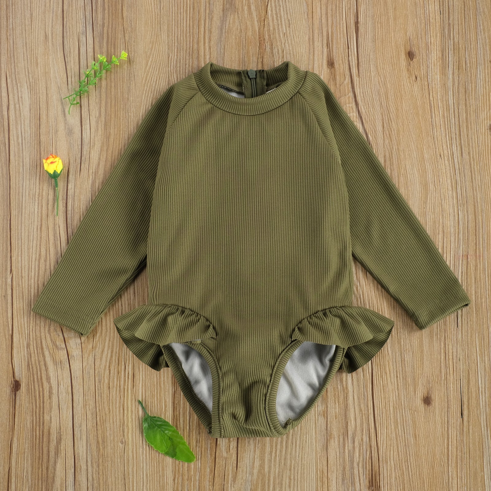 Solid Long Sleeve Swimsuit