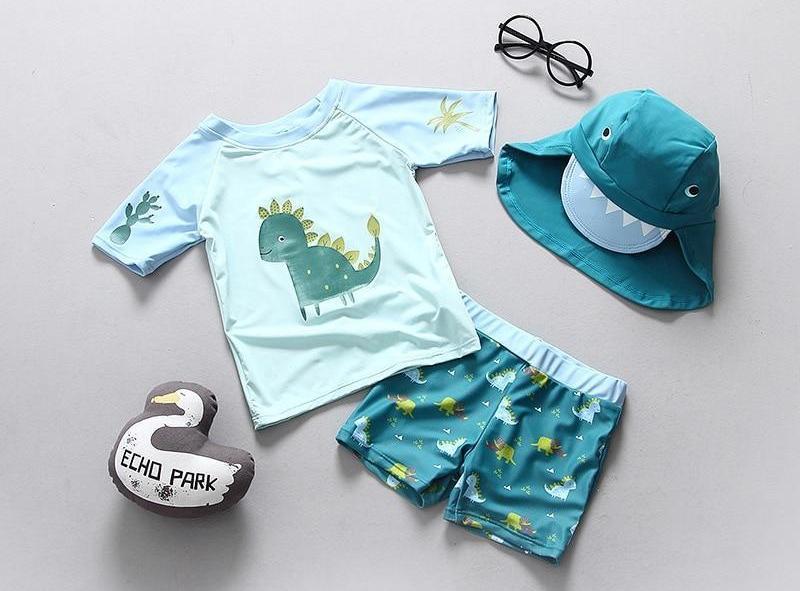 Dinosaur Swim T-Shirt Shorts Cap Set