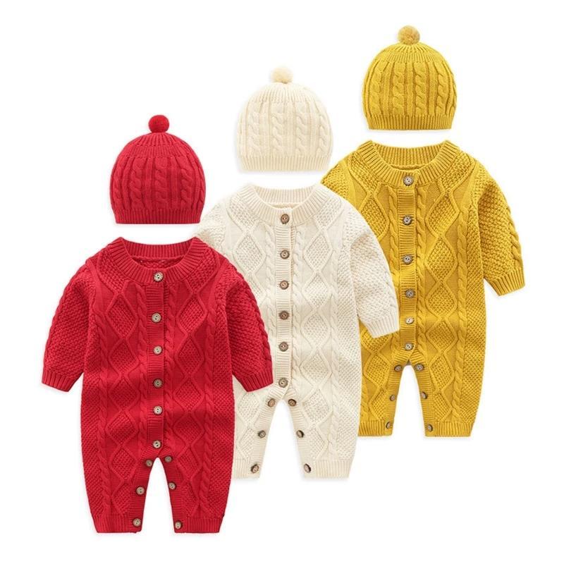 Knitted Romper with Hat (Multiple Colors)
