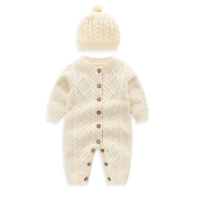 Knitted Romper with Hat (Multiple Colors)