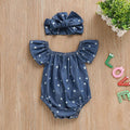 Blue Heart Romper Bow Headband Set