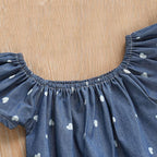 Blue Heart Romper Bow Headband Set