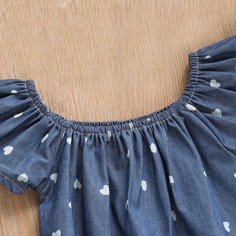 Blue Heart Romper Bow Headband Set