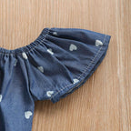 Blue Heart Romper Bow Headband Set