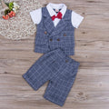 Gentleman Plaid Bow Tie Shirt Waistcoat Shorts Outfit (2 Colors)