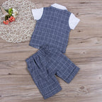 Gentleman Plaid Bow Tie Shirt Waistcoat Shorts Outfit (2 Colors)