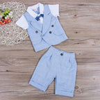 Gentleman Plaid Bow Tie Shirt Waistcoat Shorts Outfit (2 Colors)