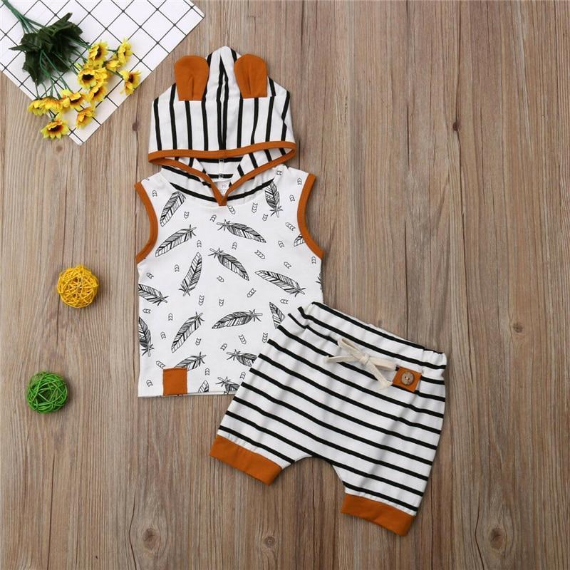 Striped Hooded Top Shorts Outfit