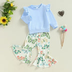 Ruffled Patterned Bell Bottoms Outfit
