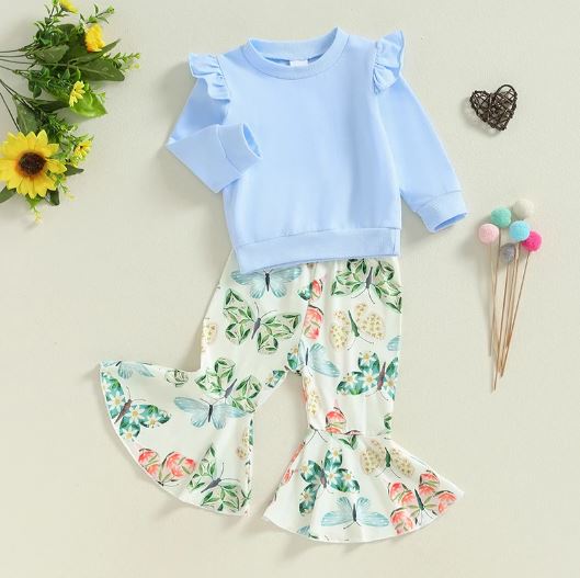 Ruffled Patterned Bell Bottoms Outfit