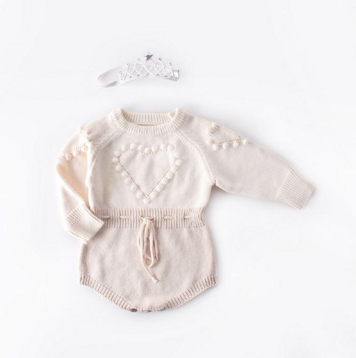 Long Sleeve Heart Knitted Romper