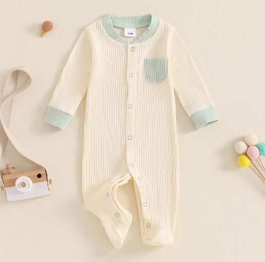 Ribbed Pocket Footie Onesie