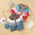 Color Striped Buttoned Cardigan (4 Colors)