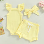 Ribbed Flutter Onesie with Shorts & Bow