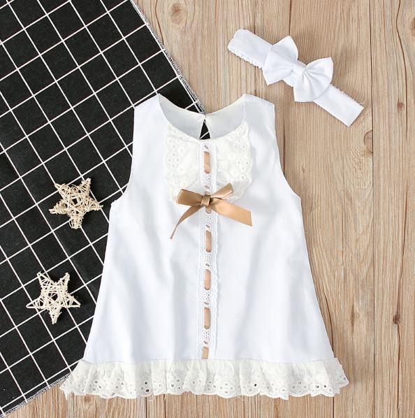 White Lace Dress with Bow