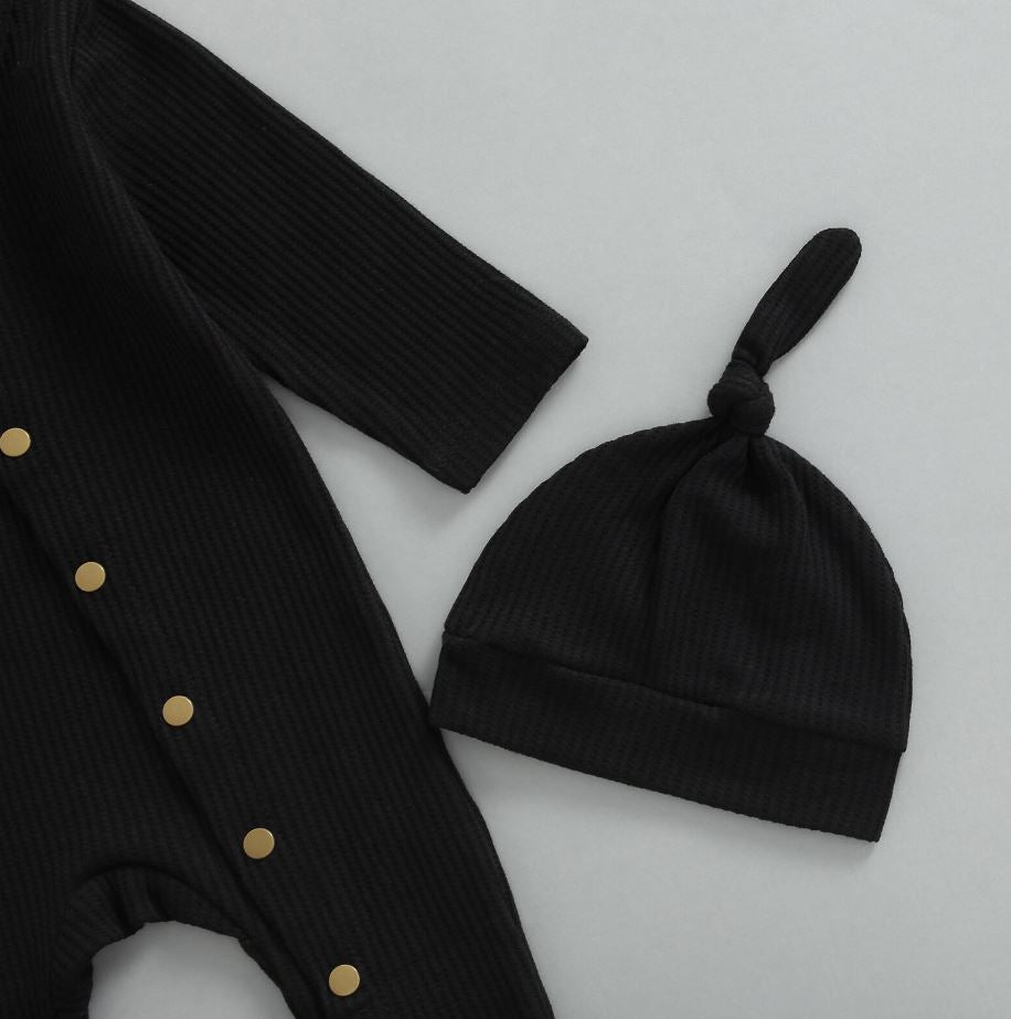 Button Baby Solid Footie Onesie with Hat