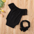 Off Shoulder Lace Onesie with Bow
