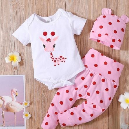 Baby Girl Pink Polka Dot Giraffe Outfit