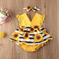 Striped Sunflower Romper Dress with Headband