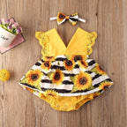 Striped Sunflower Romper Dress with Headband