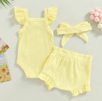 Ribbed Flutter Onesie with Shorts & Bow