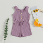 Solid Ribbed Waist Tie Romper