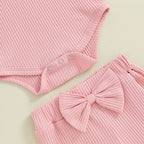 Solid Ribbed Ruffle Outfit & Bow