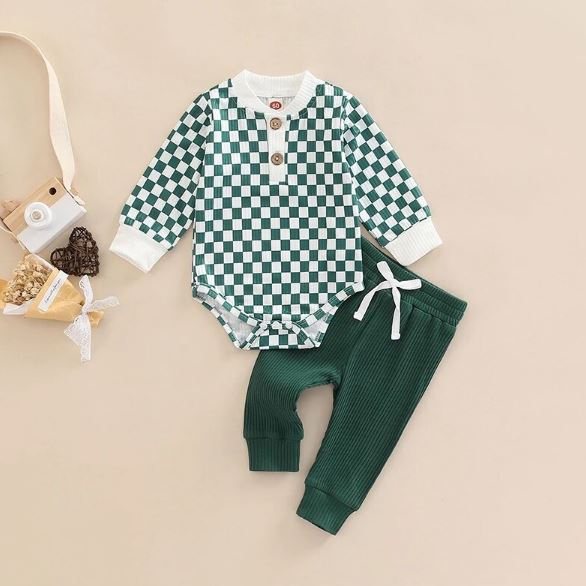 Checkered Onesie with Matching Pants Outfit