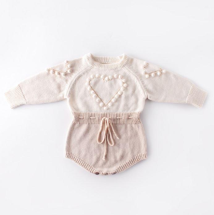 Long Sleeve Heart Knitted Romper