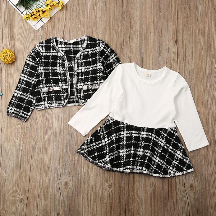 Plaid Dress with Overcoat